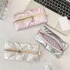 High Capacity Pen Bag Bowknot Print Pencil Case Metallic Color PU Pen Pouches Portable Pen Organizers Travel Makeup Bag