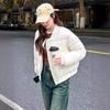 Women Short Medium Length Down Jacket Winter Warm Stand Collar Solid Color Casual Outerwear Coat