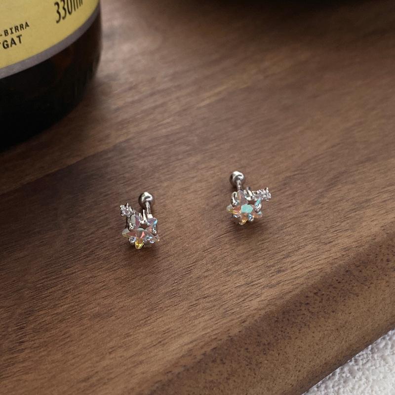 S999 Sterling Silver Aurora Star Cubic Zirconia Earrings: Luxurious, Iridescent Studs for Women Sterling Silver