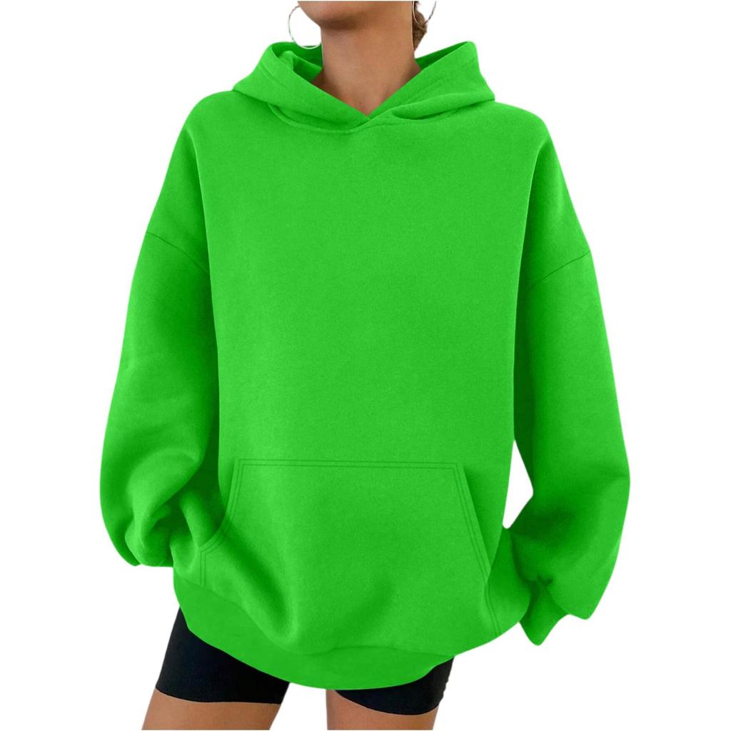 Women's Hooded Long Sleeve Sweatshirt Loose Fit Streetwear Solid Color Pullover Hoodie