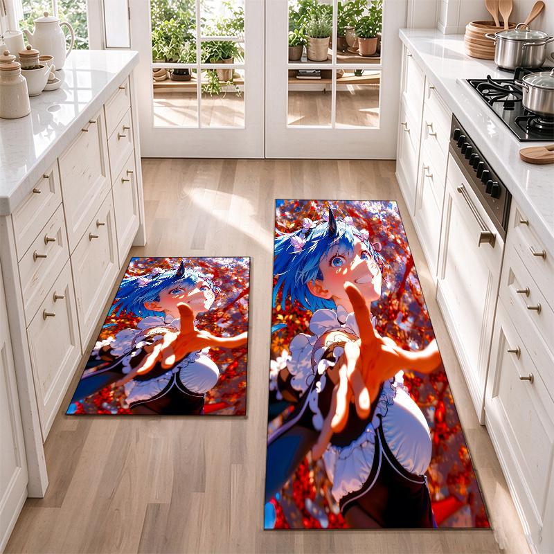 Re Zero Flannel Kitchen Floor Mat – Non-Slip, Absorbent and Easy to Clean Suitable for Kitchens, Entryways Bedroomsand Bathrooms