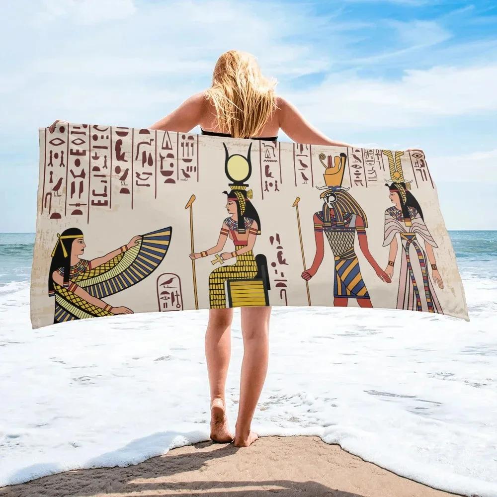 Antico Egitto Geroglifici Piramide Faraone Telo da Spiaggia Asciugamano da Bagno Stile Retro Assorbente Asciugatura Rapida Sport Viaggio Piscina Asciugamani