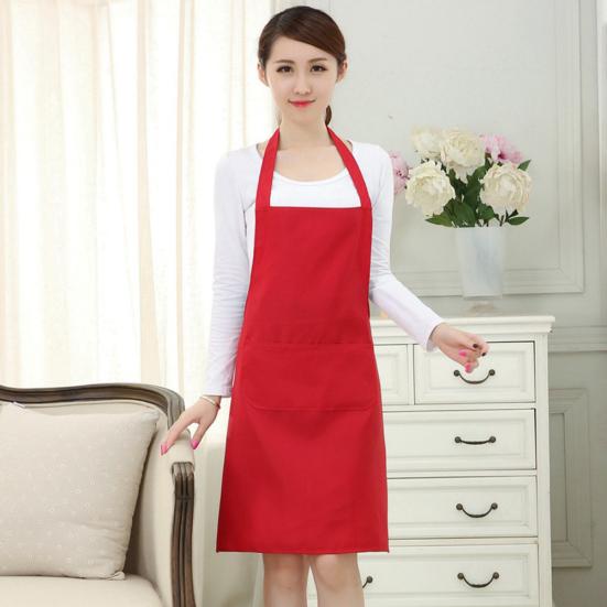 Pure Color Halter Sleeveless Pocket Housework Kitchen Cooking BBQ Work Apron