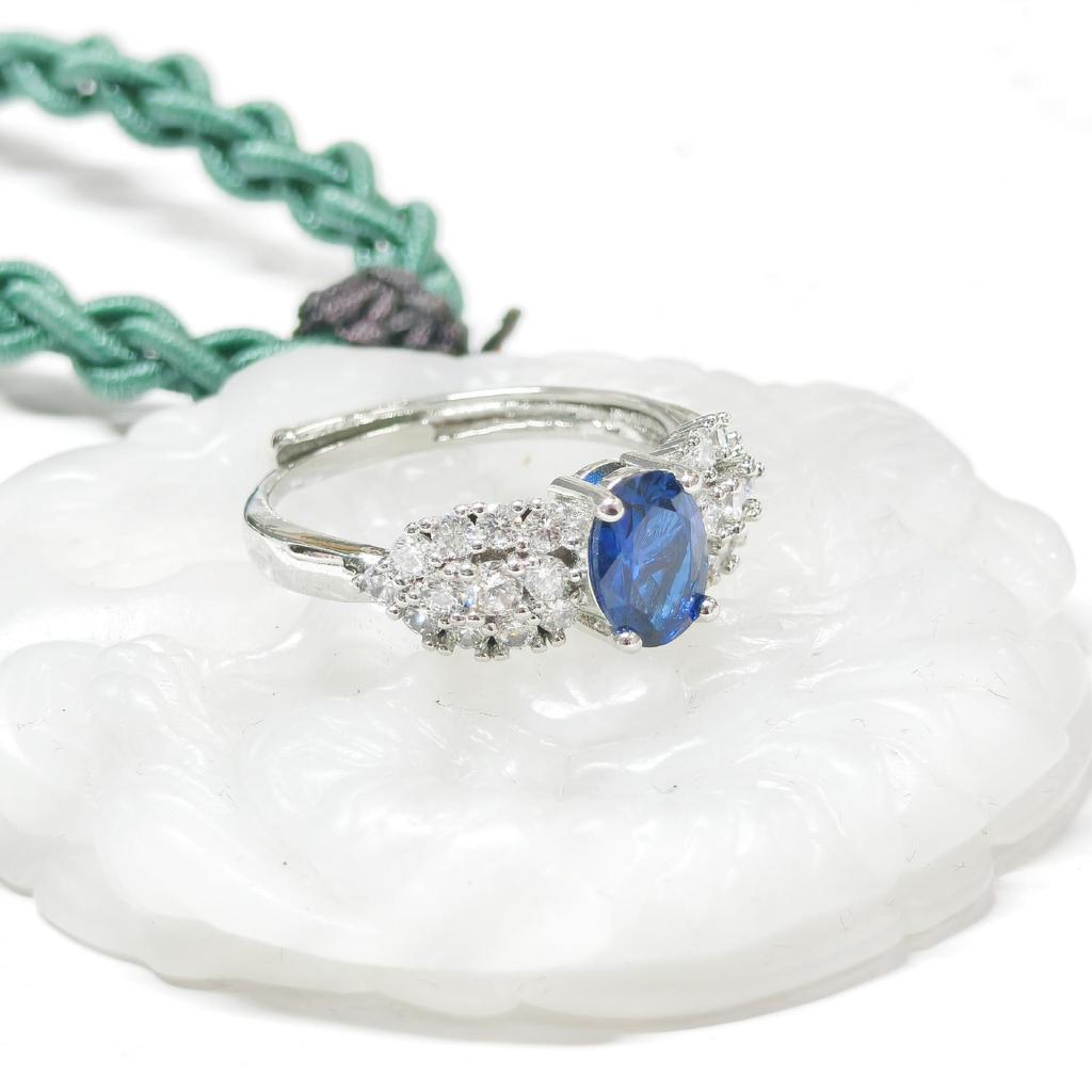 Gusen Jewelry Ice Flower Cut Oval Zircon Ring with High Carbon Diamond - Colorful European and American Style