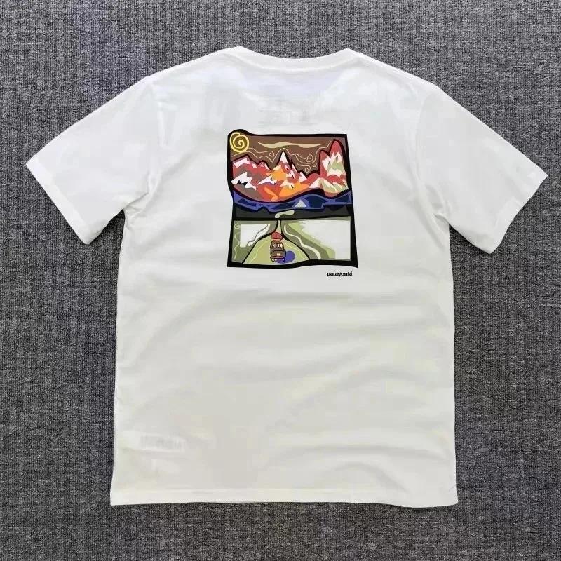 American Mountain Graffiti Print Short-sleeved Men's and Women's Plus Size T-shirt Summer New Fashion Retro Classic Cotton Top