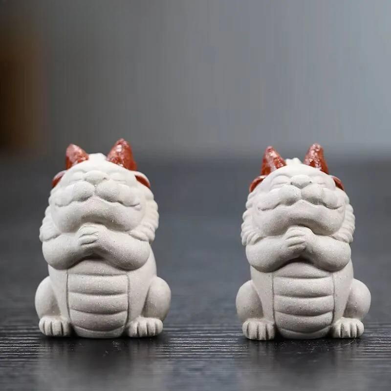 Boutique Small White Dragon Purple Clay Tea Pet Creative Lucky Model Figurine Household Tea Statue Ceremony Teaware Gift