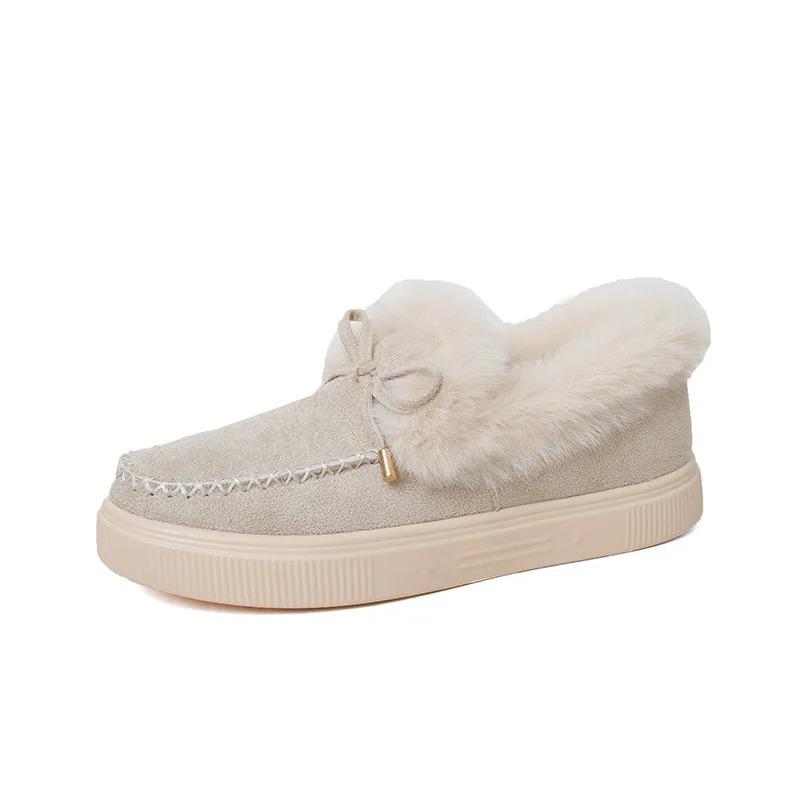 2025 New Solid Color Furry Females Feetwear Women Winter Cotton Shoes Plush Warm Snow Boots Ladies Casual Flat Short Boots 4-12