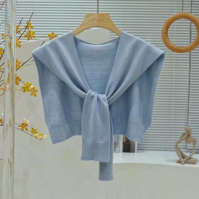 Solid color knitted small shawl fashionable versatile hollow high-end atmosphere white temperament outer small shawl