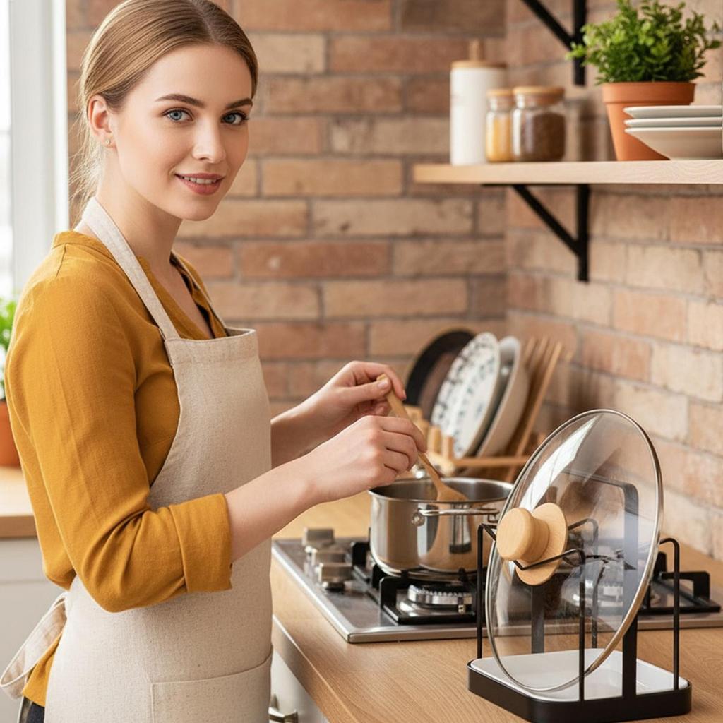 Pan Lid Holder with Removable Drip Tray Space Saving Kitchen Organizer Cabinet Storage for Stove Countertop, Home Kitchen