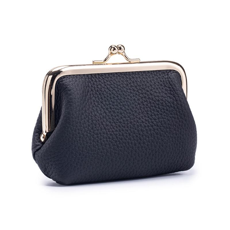 New first-layer cowhide mini change bag women s soft leather lychee clip multi-card card bag genuine leather fashion gold bag чёрный