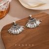 Japan and Korea Light Luxury Zircon Crystal Fan-shaped Fringed Earrings Bohemian Style Stud Earrings Temperament Advanced Handmade Earrings
