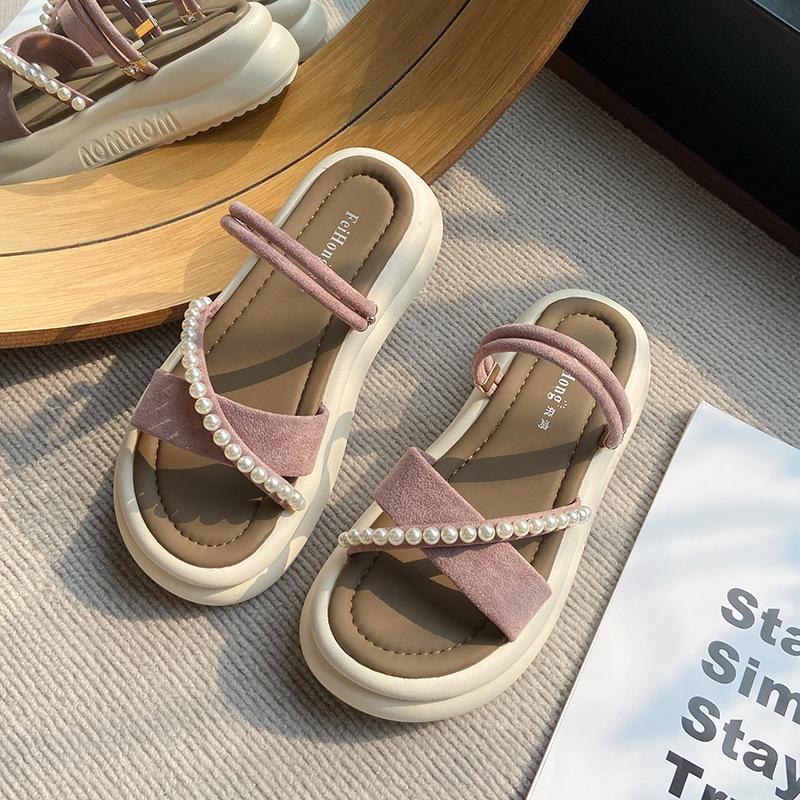 With skirt, sandals, female 2025 beautiful fairy wind cool slippers, new Roman thick-soled outer wear, casual spring and summer flat bottom