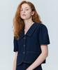 OPENING SUNSHINE Puff Sleeve Crop Jacket_Two-Pleat Wide Pants Set_Navy