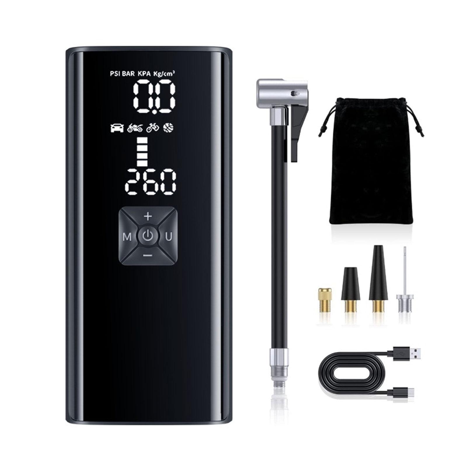 

Портативный воздушный компрессор, электрический автомобильный насос, автоматический насос для накачки шин мотоцикла, цифровой манометр со светодиодной лампой