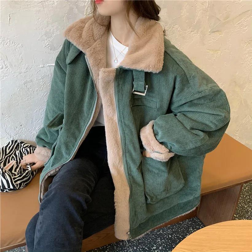 Women's Winter Plus Sizes Thickened and Padded Lapel Loose Mid-length Parka Jacket Warm Casual Tops