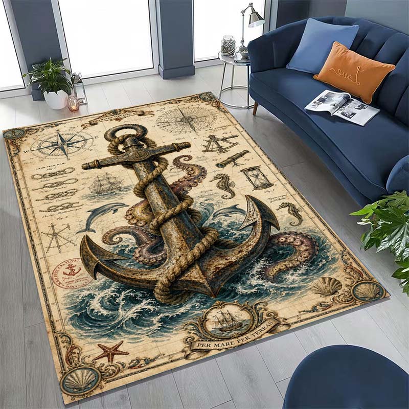 Starry-Sky Colorful Anchor-Pattern Rug – Unique Non-Slip Mat for Living Room or Bedroom Bedside