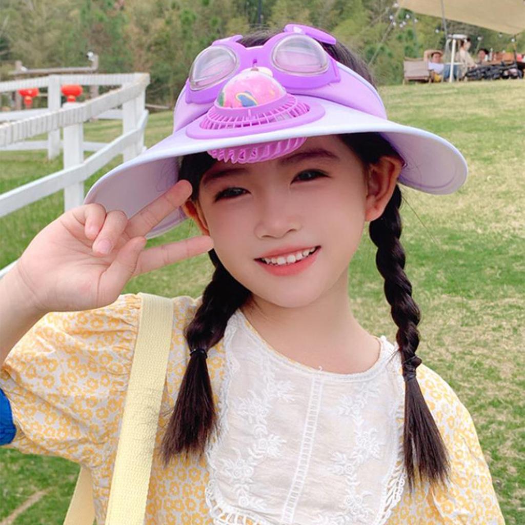 Cartoon Sun Protective Fan Hat for Kids USB Chargeable Cooling Fan Hat Long Brims Hat Outdoor Camping Hiking Sunproof Hat