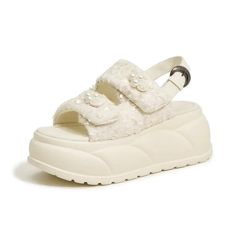 Fashion High Quality 7.5cm Synthetic Women Casual High Brand Peep Toe Shoes Fashion Slippers Platform Wedge Sandals Summer Bling Hollow