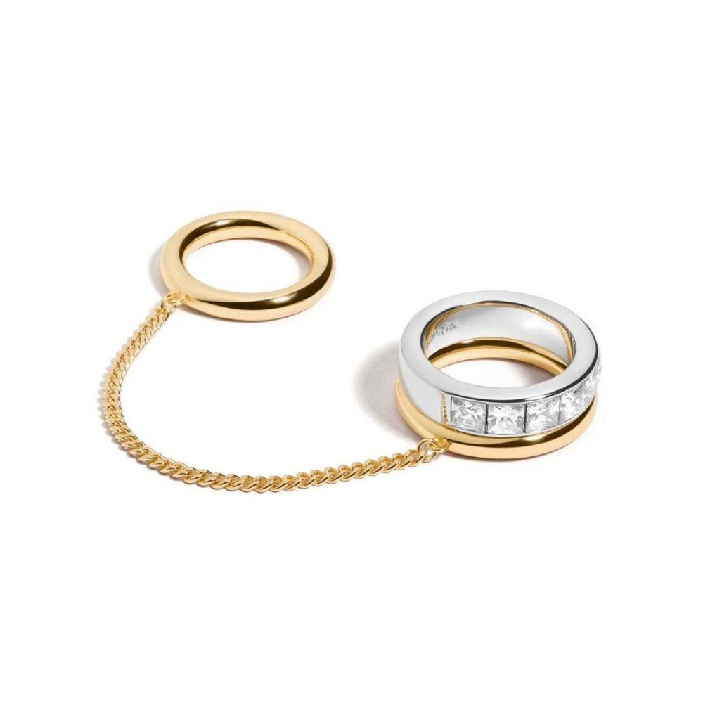 

Позолоченное кольцо-цепочка с кисточкой, двухслойное, для ношения в стопке, элегантное кольцо-цепочка, на каждый день US 6 золотой/серебряный