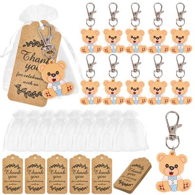 10/30Sets Baby Shower Souvenir Organza Gift Bag with Thank You Tag Bear Keychains Girl Boy Gender Reveal Birthday Party Favors