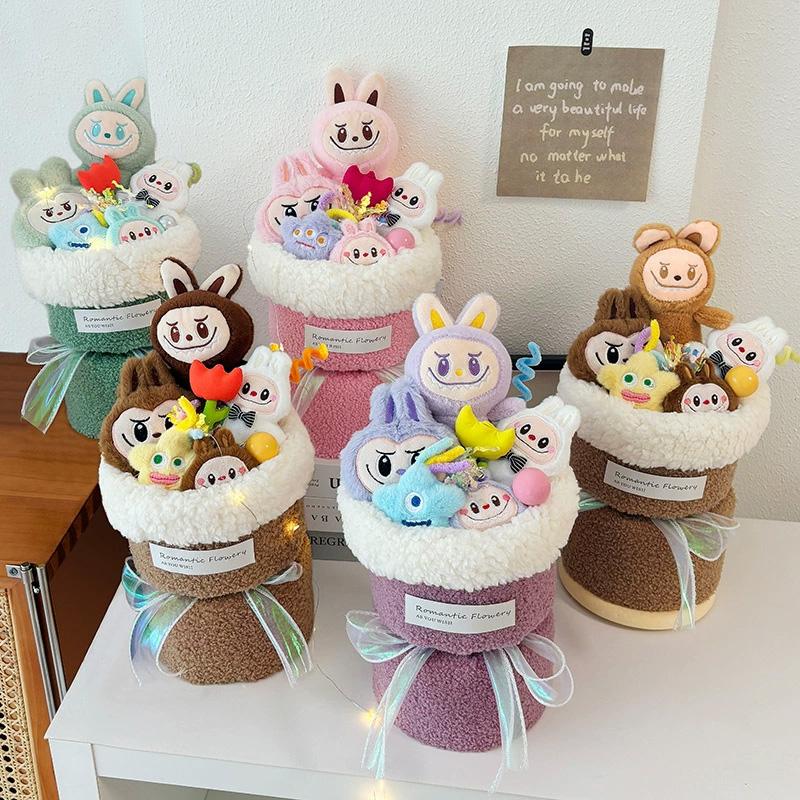 1 Bunch with Light Strings Creative Valentine's Day Gift Cartoon Child Birthday Cute Doll Bouquets Girlfriend Greeting Card