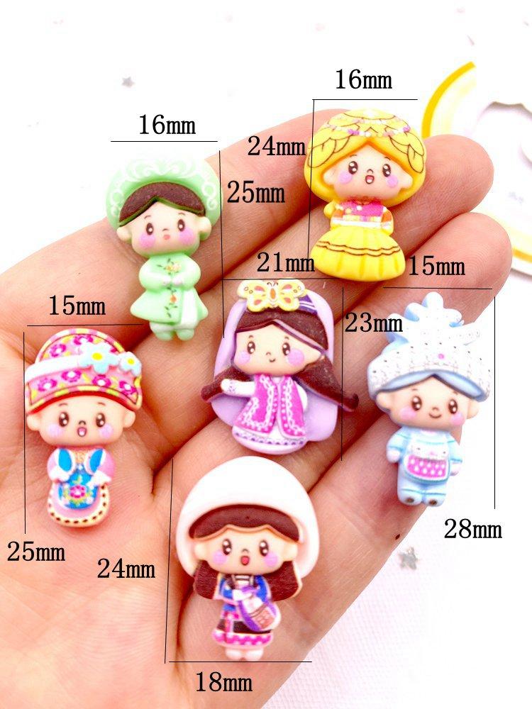 Hand Painted Colorful Resin Glitter Kawaii Princess Girl Boy Flatback Cartoon Figurines Scrapbook 10pcs DIY Bow Decor Craft