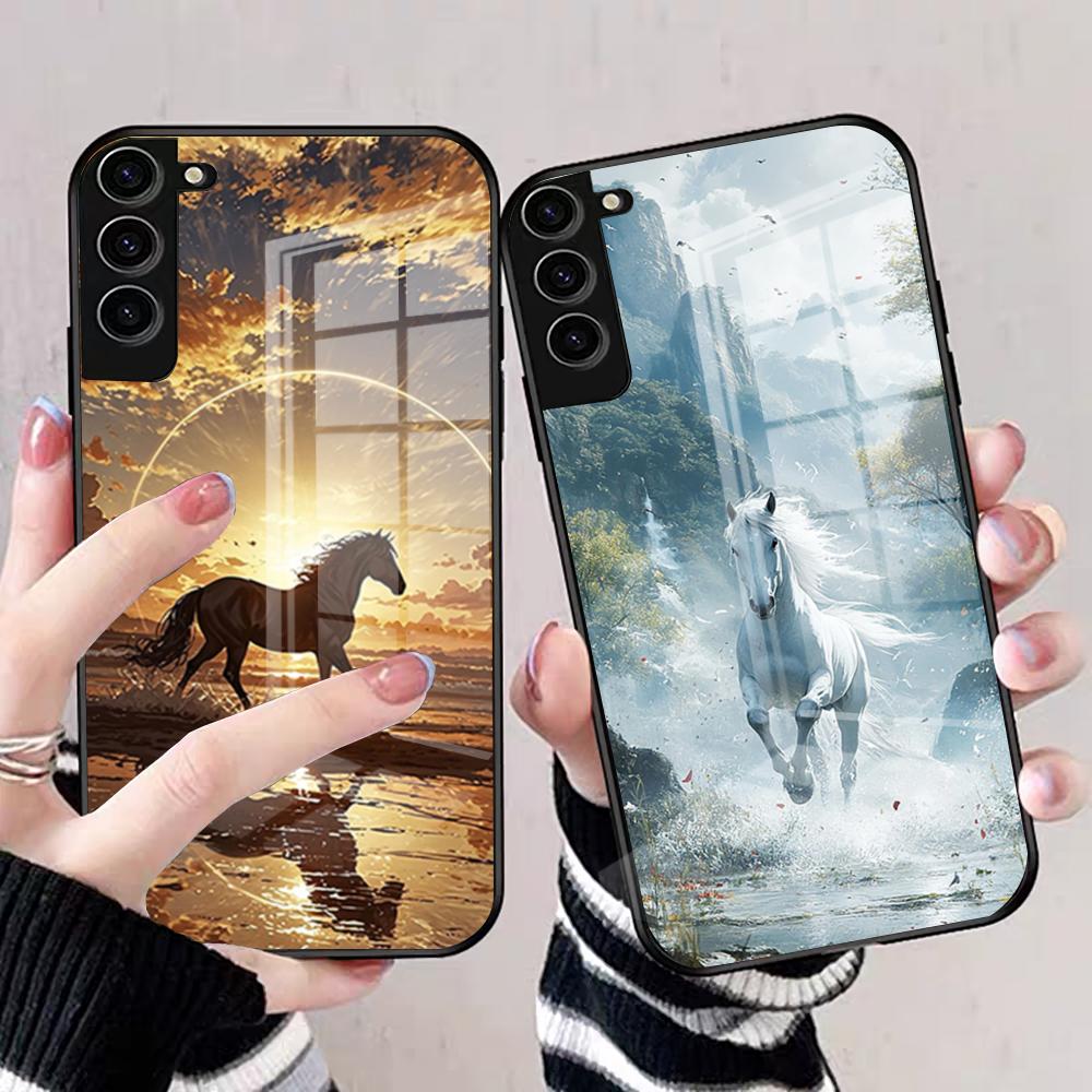 Cool Running Horse Phone Case For Samsung S25 Edge Ultra S23 S22 S21 S20 Ultra Plus S24 Fe A54 A53 A25 Glass Cover
