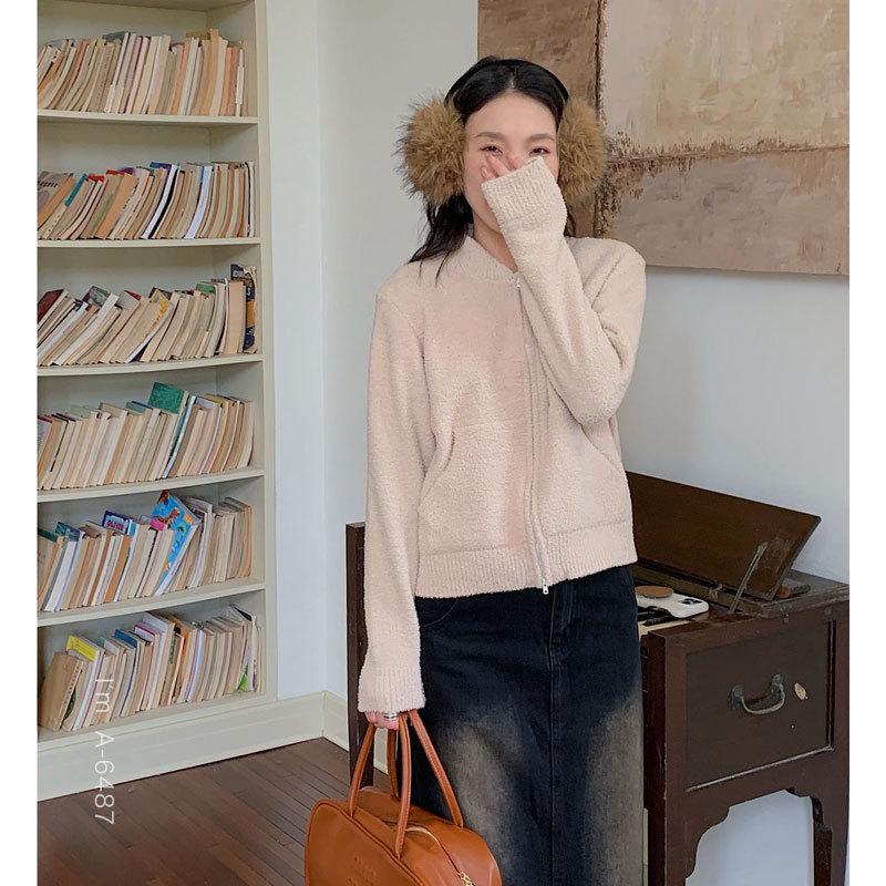 Women's Du Xiaozhai Stand Collar Zipper Cardigan - 2024 Autumn, Retro Design, Cozy Fit