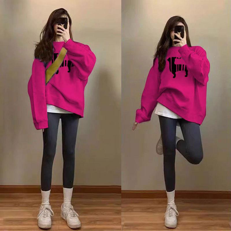 Women's High-End Loose Hoodie with Plus Velvet - Spring/Autumn Pitaya Top