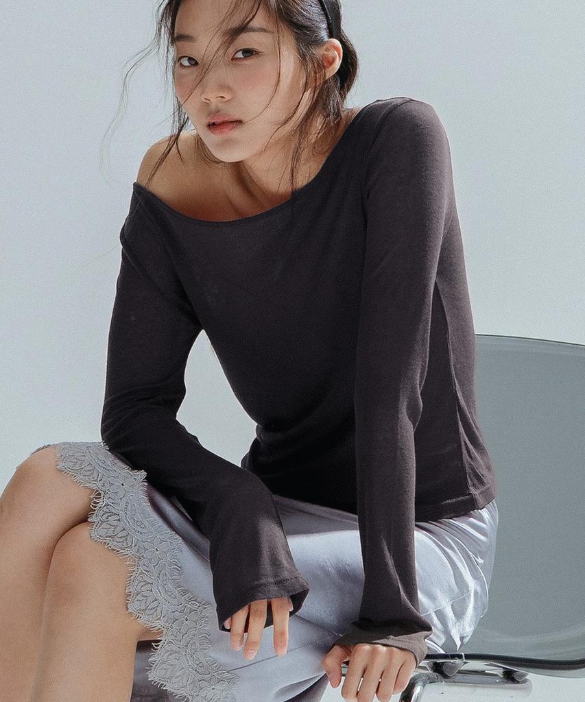 ANNEHEARTS Wool Modal Slim Tee_Charcoal