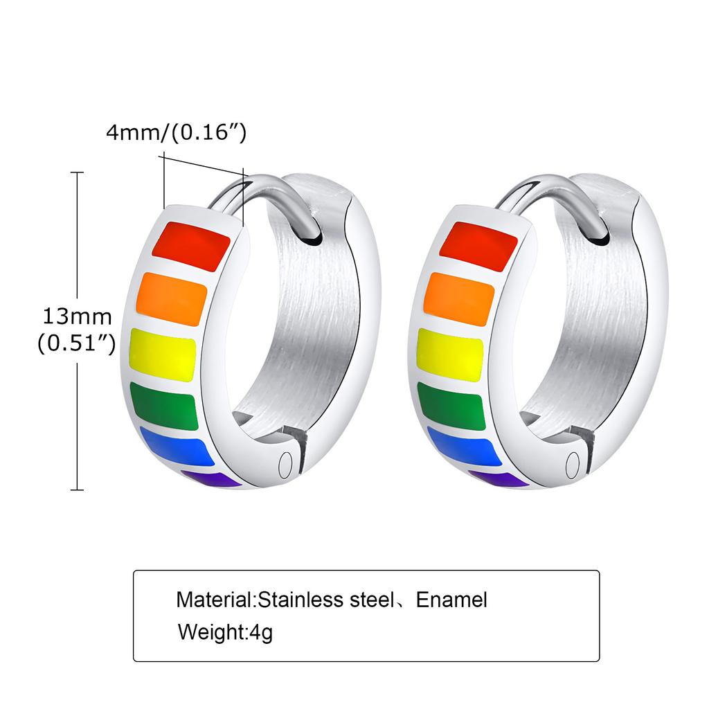 Rainbow Color Hoop Earrings for Men Women,Waterproof Stainless Steel Metal Huggie Earrings,LGBT Jewelry Gift