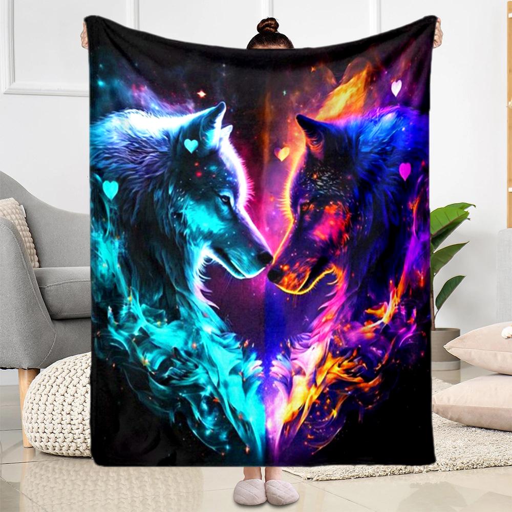 Wolf Moon Reflection Blanket,Suitable for sofas, offices, travel, living rooms, Gifts to relatives and friends, Blanket,Suitable for all seasons.