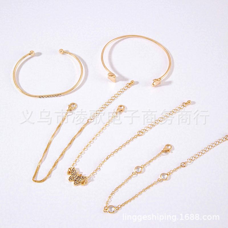 Ornaments Bracelet Ornaments Simple Butterfly Opening Diamond Set Crystal 5-piece Set Ornaments Bracelet Women