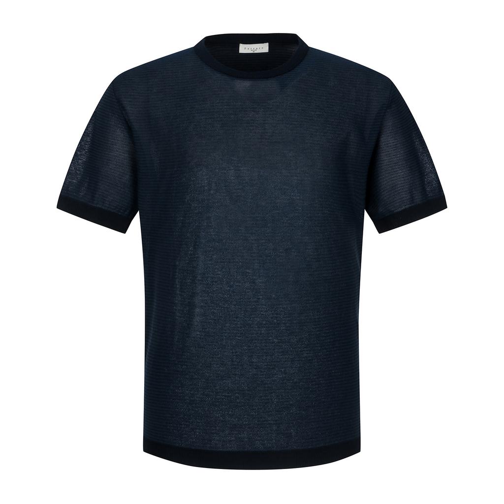 FERRAROMILANO Cool Touch Fine Stripe Round Sweater Navy (Am0Erd20149)