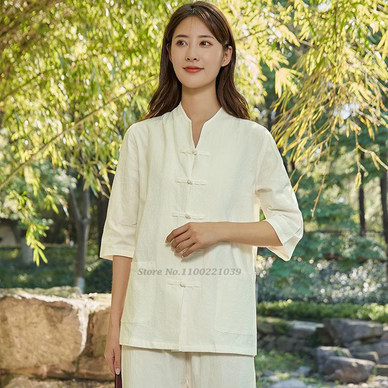 Women's Chinese Kung Fu Tai Chi Clothing Martial Arts Wushu Uniform Cotton Tops+pants Set Tai Chi Yoga Sports Exercise Suit