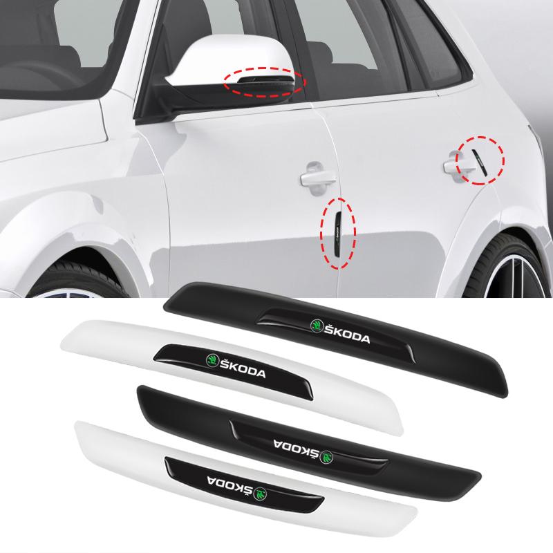 MIII6 4Pcs Rubber Anti Collision Strip Car Door Rearview Mirror Protector Stickers For Skoda Octavia Rapid Kodiaq Superb Karoq Fabia