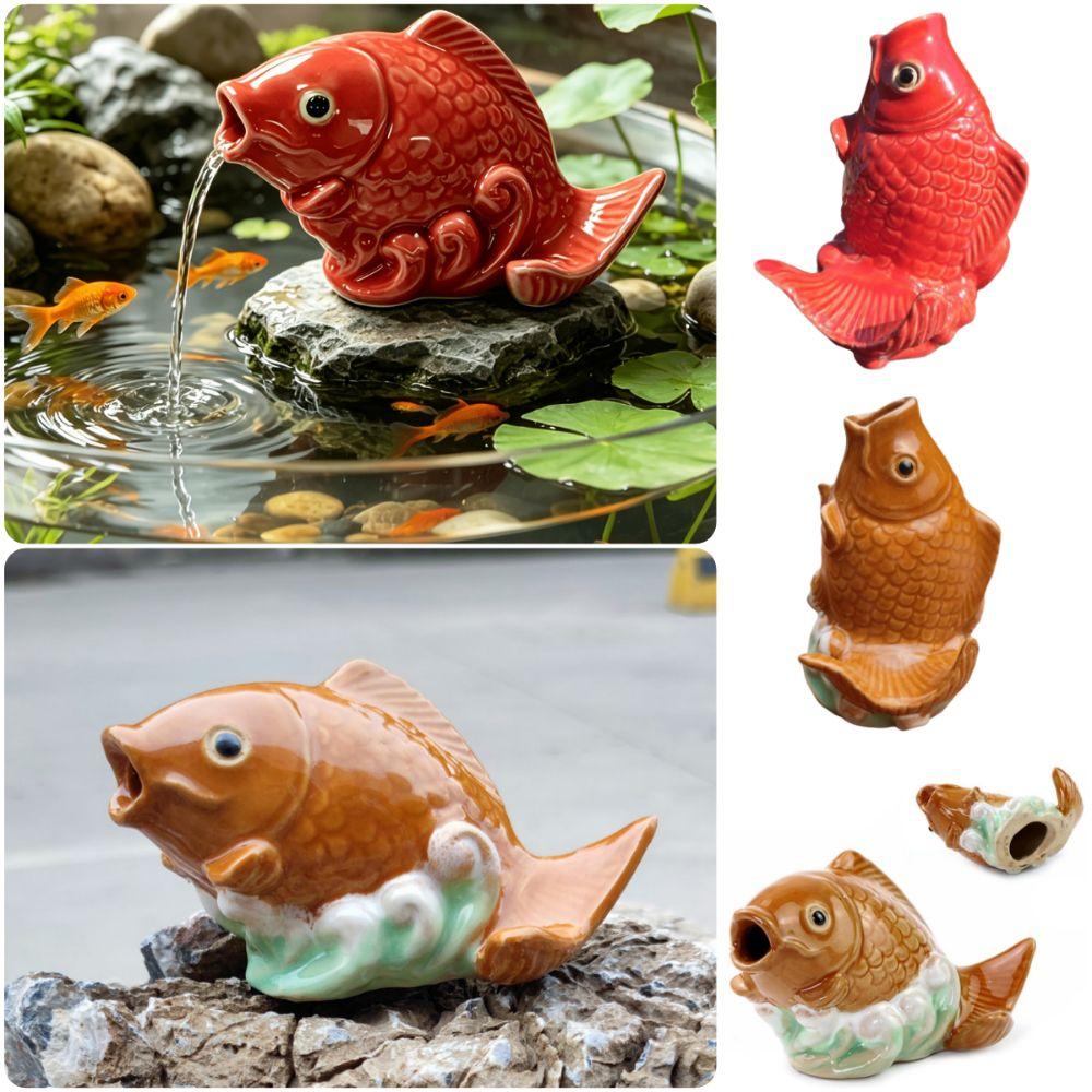 Wear Resistant Fountain Nozzle Sprinkler Multicolor Ceramic Carp Fish Statue Yard Decoration