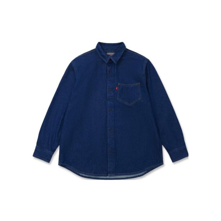 Levis Solid Color Single-Breasted Collar Long Sleeve Shirt Men Shirts Blue A3323-0000