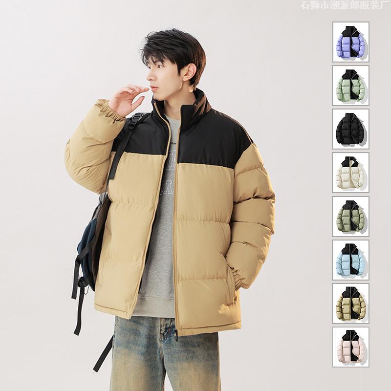 Splicing Stand-up Collar Cotton Clothes Men's Winter New High Street Fashion Loose Trendy Brand Casual Versatile Warm Jacket