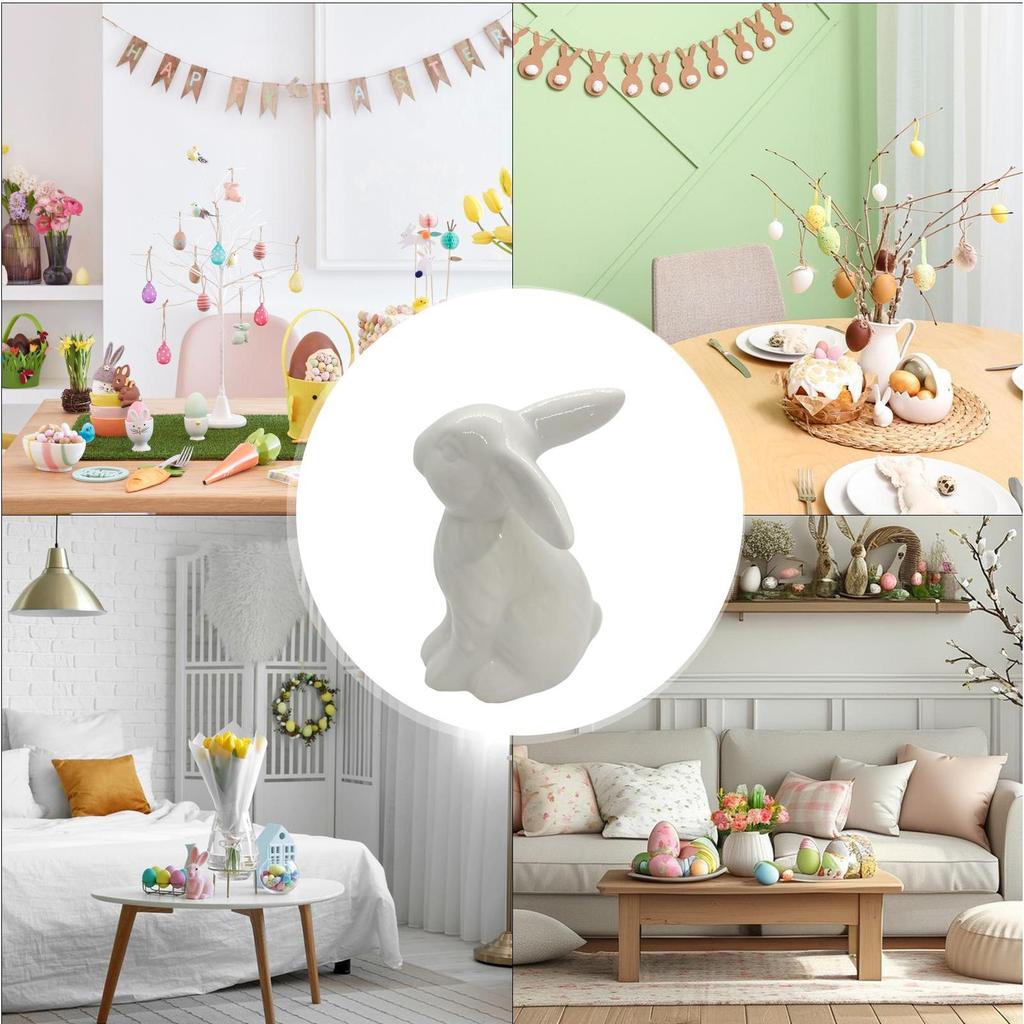 Easter Bunny Ceramics Figurines Porcelain Holiday Dining Rabbit Decoration Sculpture Easter Bunny Sculpture Desk Ornament decor