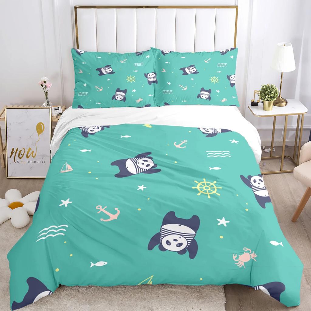 Cute Panda HD Print Polyester Bedding Set,Kids or Adults for Beds Quilt Cover Pillowcase Bedding Set,girl King Size Bedding Set