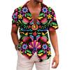 Hawaiian Mens Shirts Lapel Short-Sleeved Shirt Mexican Style Clothing Casual Loose Button-Down Shirt