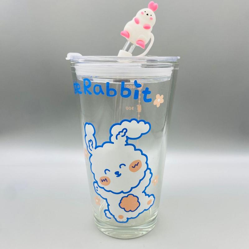 Urocze Szklane Kubki ze Słomką Odporne na Ciepło Kubki do Kawy Mleka Wody ze Słomką i Pokrywką Kubek do Soku Smoothie Zimnych Napojów Słomka Kubek na Wodę 1 szt.