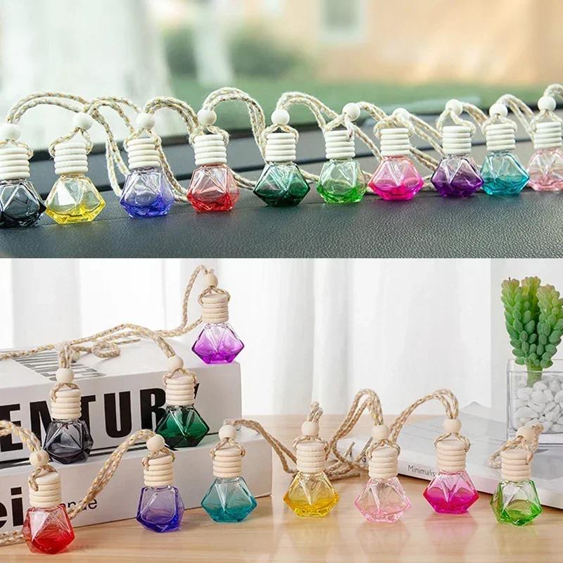 1pcs Refillable Perfume Bottle Empty Colorful Diamond Glass Aromatherapy Essential Oil Vials Wood Lid with String