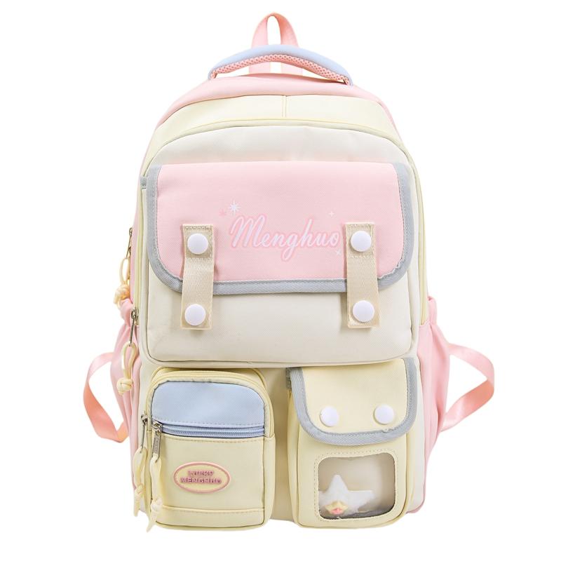 Sac d'école pour collégienne Sac à dos pour ordinateur à blocs de couleurs pour femmes Grande capacité Sac à dos pour livres