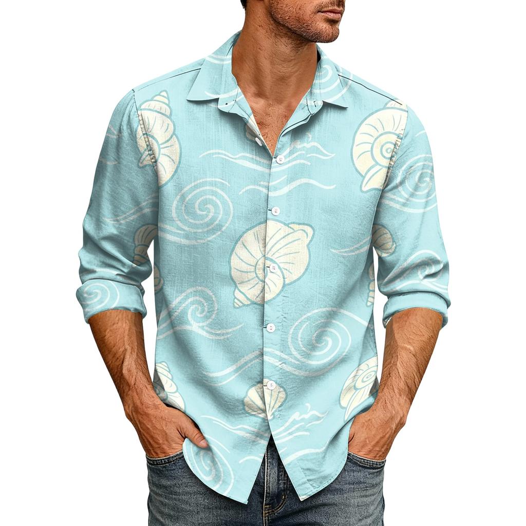 Men's Loose Fit Long Sleeve Shirt Hawaiian Style Button Down Collar Casual Vintage Shirt Suitable for Spring and Autumn Wear