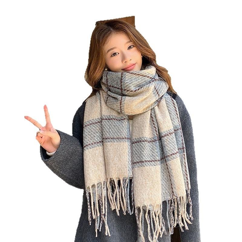 Plaid scarf women's autumn and winter new high-end shawl scarf to keep warm student couple thickened