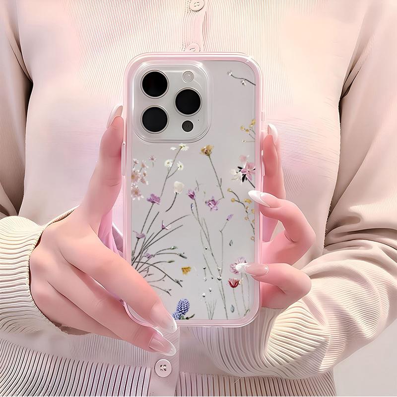 Fresh Flowers Plants TPU Transparent Pink Phone Case For iPhone 17 16 15 Pro Max 14 13 12 11 Pro 14 Plus Shockproof Soft Cover