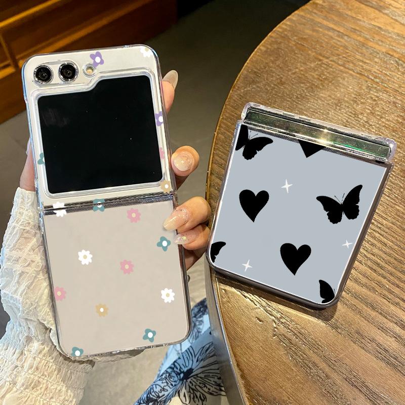 Little Love Heart Transparent Case For Samsung Galaxy Z Flip6 Flip5 Flip4 Folding Hard Phone Cover For Samsung Z Flip 6 5 4 3 5G