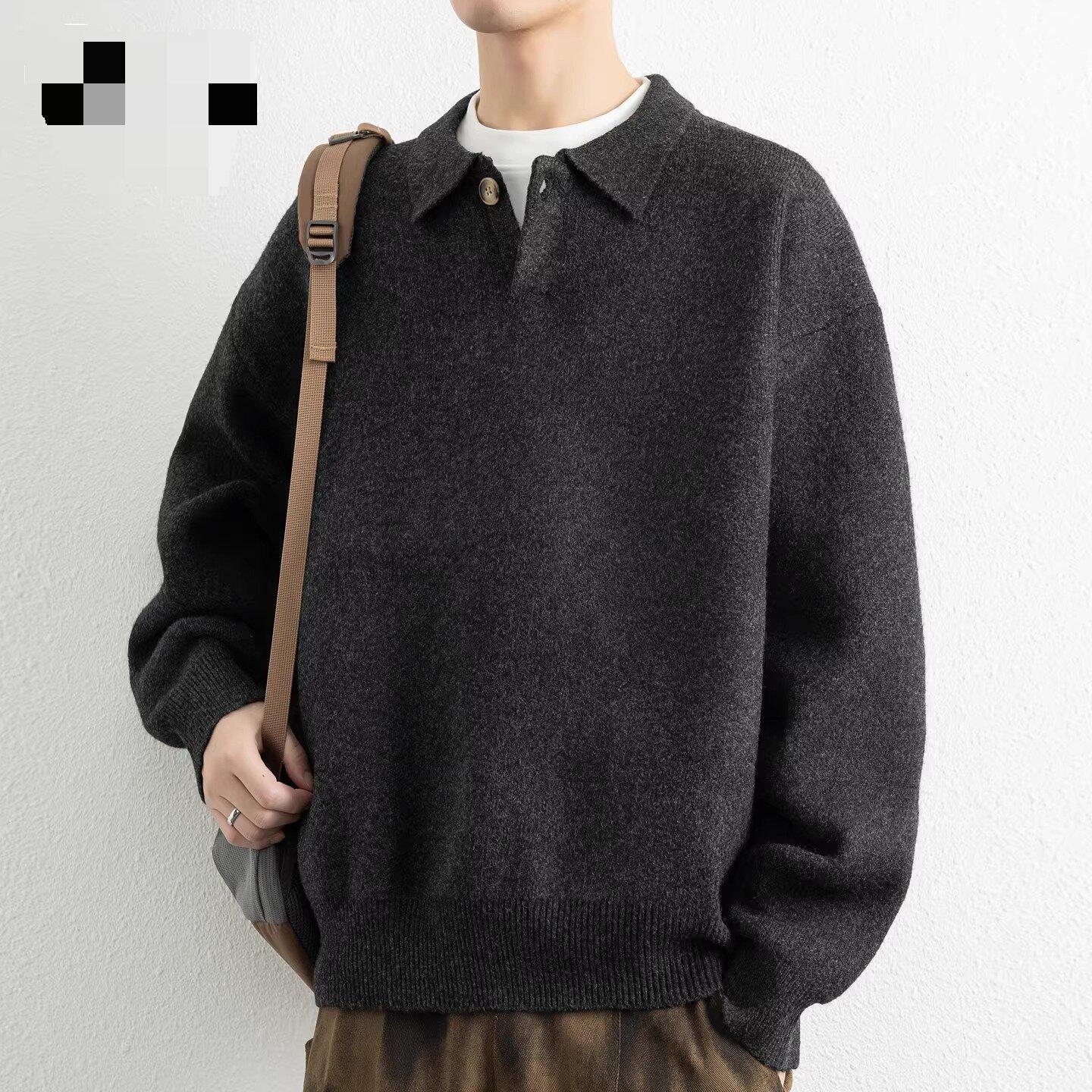 

Men s Plus Size Retro Lapel Knitwear Sweater - Autumn/Winter Casual Versatile Style XL сірий колір/деревне вугілля